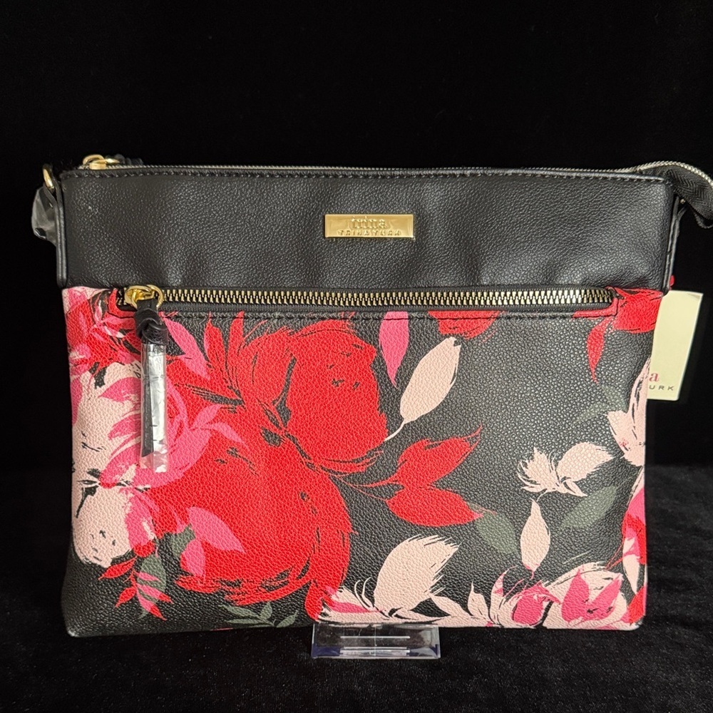 Trina Turk Black and Red Floral Crossbody Bag